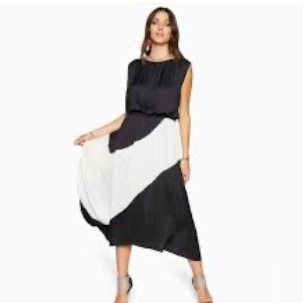 Ramy Brook Womens Size Large Black and white pleated Midi Dress
